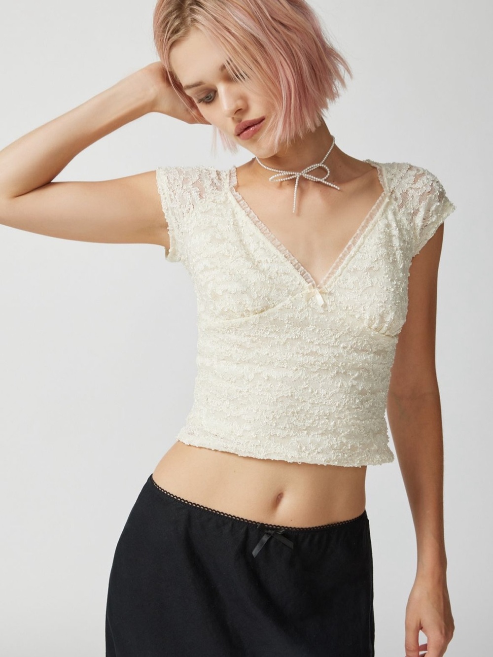 Urban Renewal Remnants Textured Lace Cap Sleeve Top